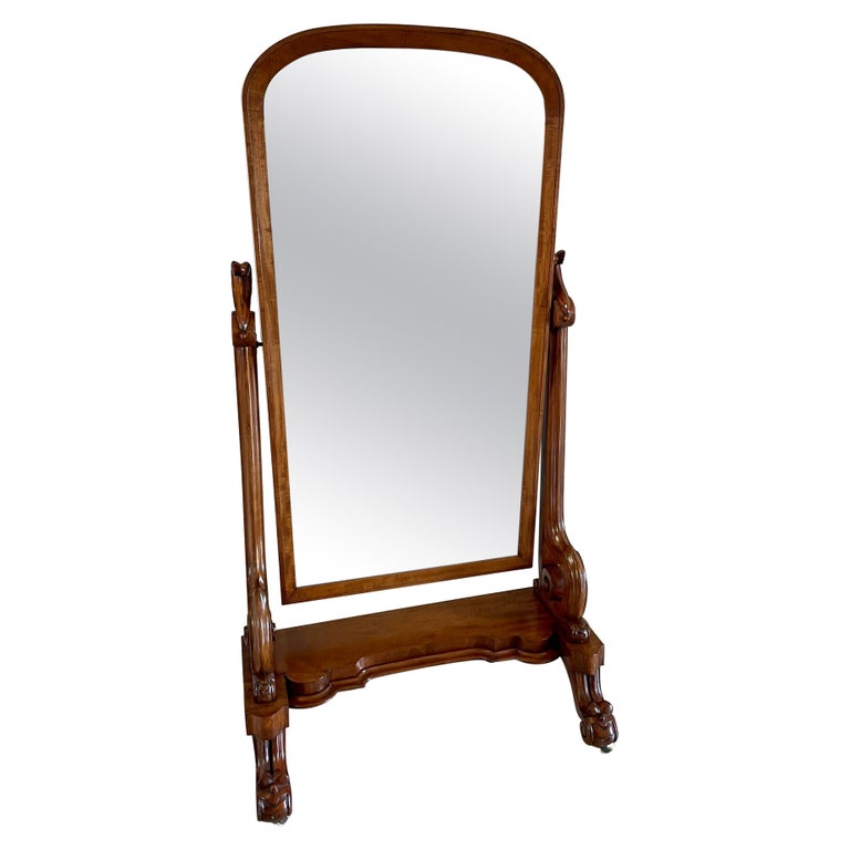 Antique Victorian Quality Mahogany Cheval Mirror For Sale