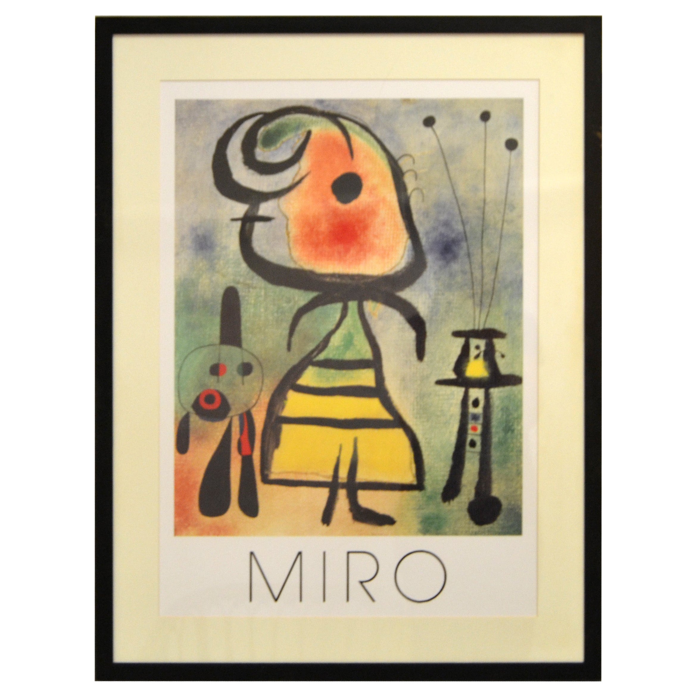 Joan Miró Femme Et Chat Lithograph Framed Printed Wall Art England 1989 Cartoon For Sale