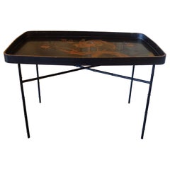 Early 20th Century Chinoiserie Tray/Side Table Black Metal Base