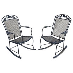 Vintage Wrought Iron Victorian Style Garden Patio Rocker Rocking Chairs - a Pair