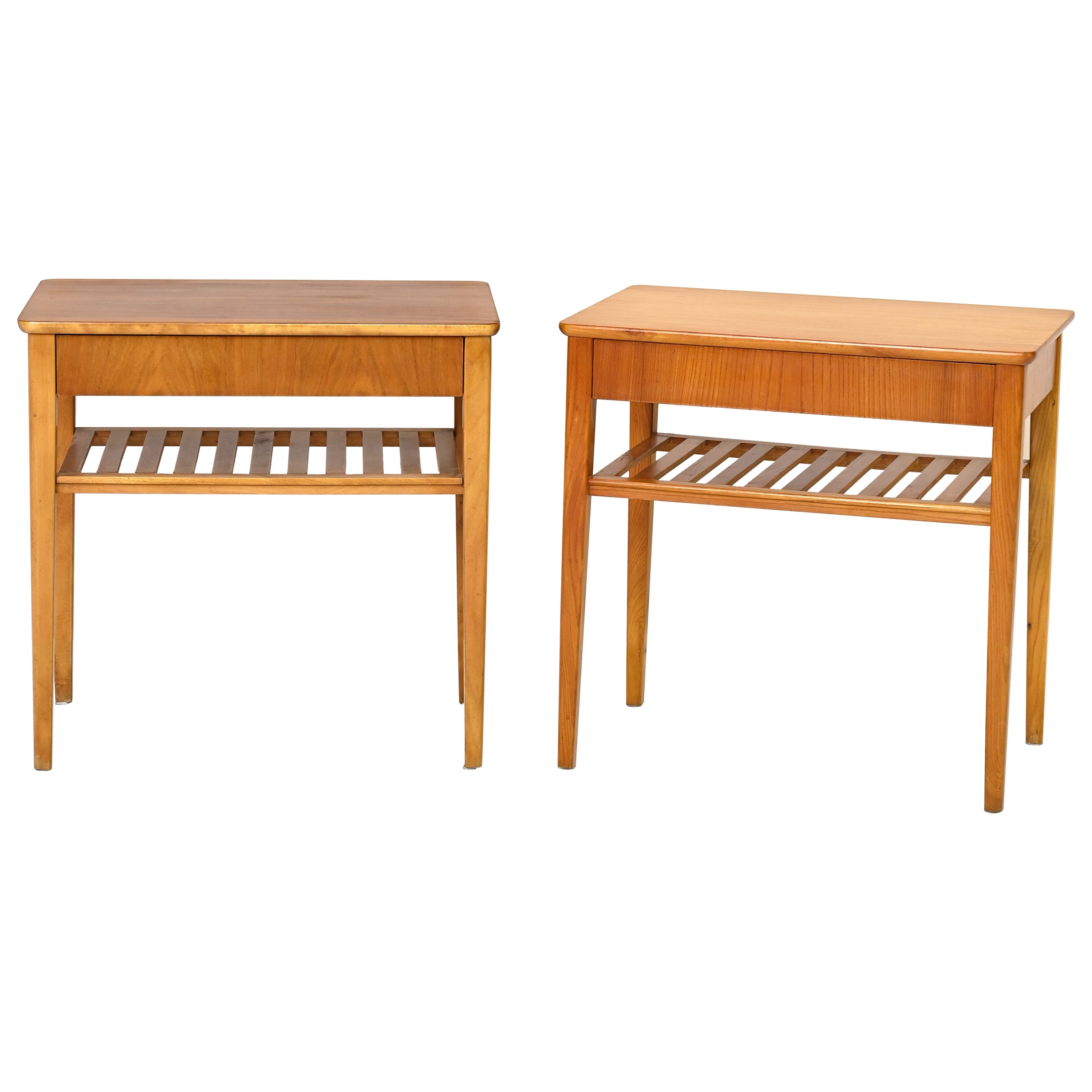 Pair of Italian 1970's Walnut Nightstands with Grey Glass Scandinavian Style at 1stDibs