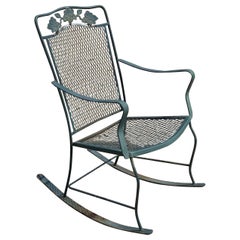 Used Wrought Iron Victorian Style Green Garden Patio Rocker Rocking Chair