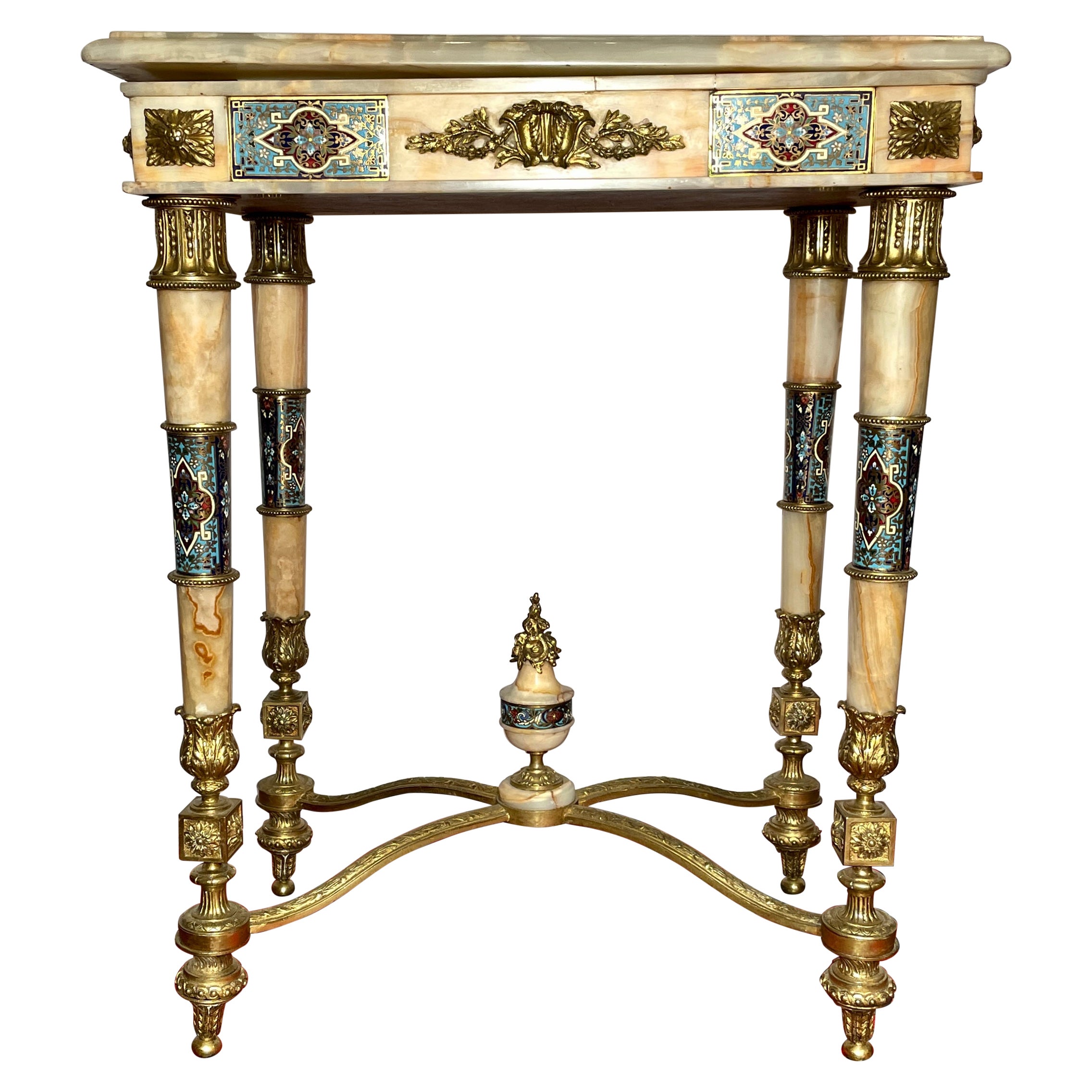 Antique Russian Onyx Marble, Ormolu and Enamel Porcelain Table, Circa 1875-1885