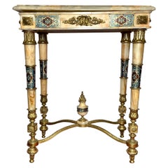Ancienne table russe en marbre onyx, bronze doré et porcelaine émaillée, vers 1875-1885
