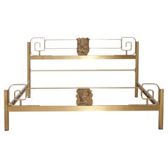 Used Midcentury Bed Frame of Lacquered and Patinated Brass, Italy, 1970s