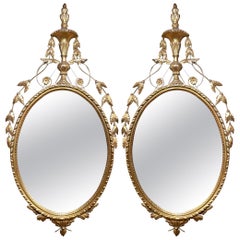 Pair Antique English Adam Style Gold Leaf Mirrors, Circa 1900