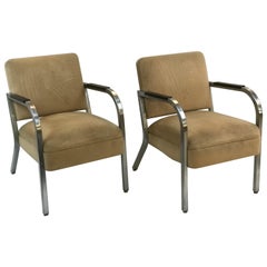 A Pair of Petite Square Tubing 1960's Club Chairs IMO Shaw Walker or Goodform,  