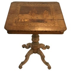 A Late 1800's Sorrento Marquetry Desert Table with Figural Classical Motif 