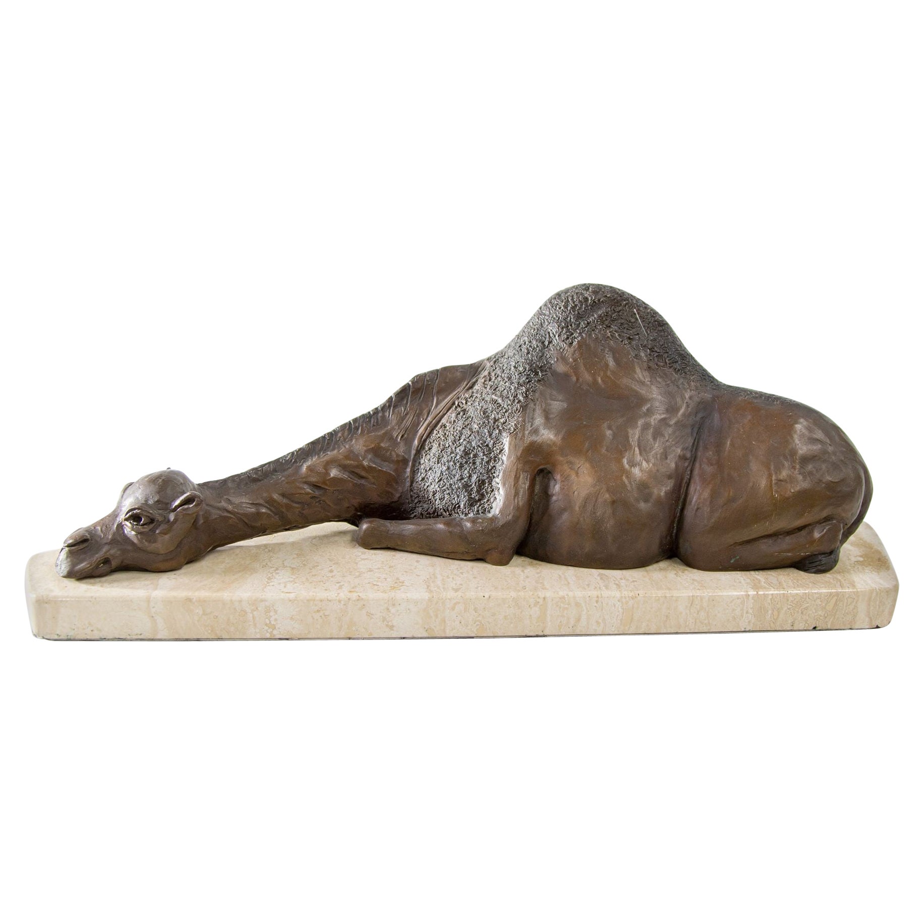 Egyptian Middle Eastern Resting Camel Sculpture on Marble Stand