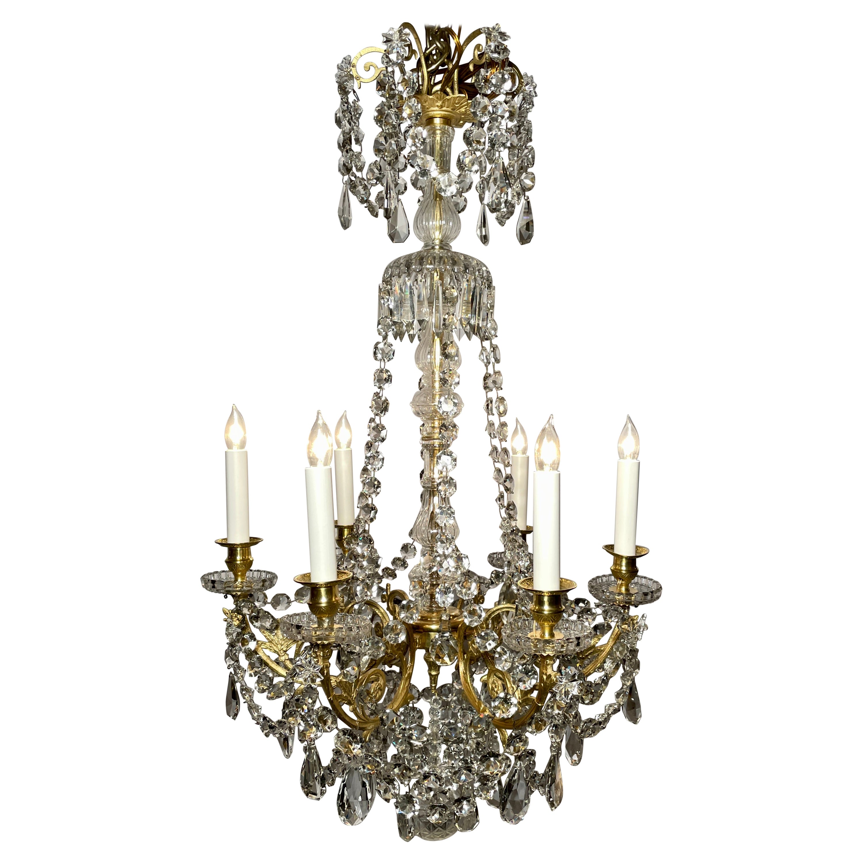 Antique 19th Century French Napoleon III Bronze D' Ore and Crystal Chandelier