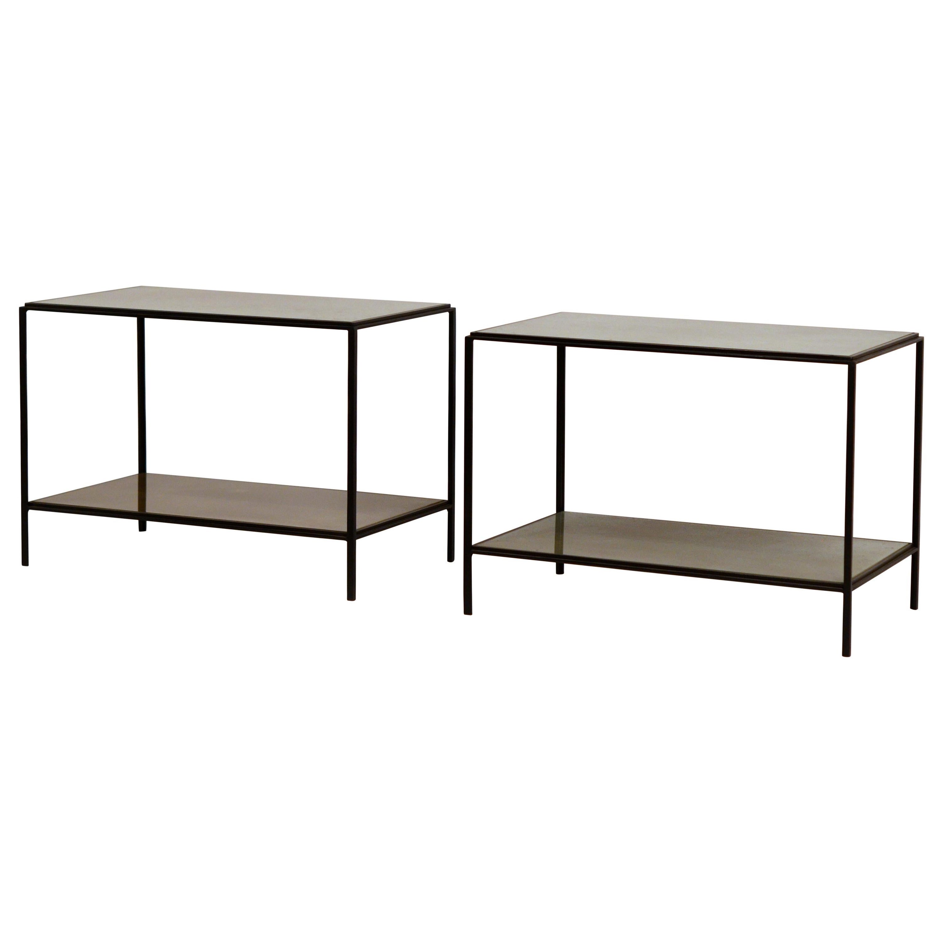 Pair of Chic 'Rectiligne' Mirrored End Tables by Design Frères For Sale