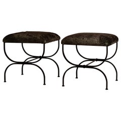 Pair of Large Faux Fur 'Strapontin' Stools by Design Frères