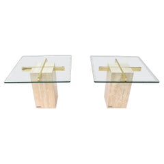 Artedi Travertine Marble Occasional Tables, Pair