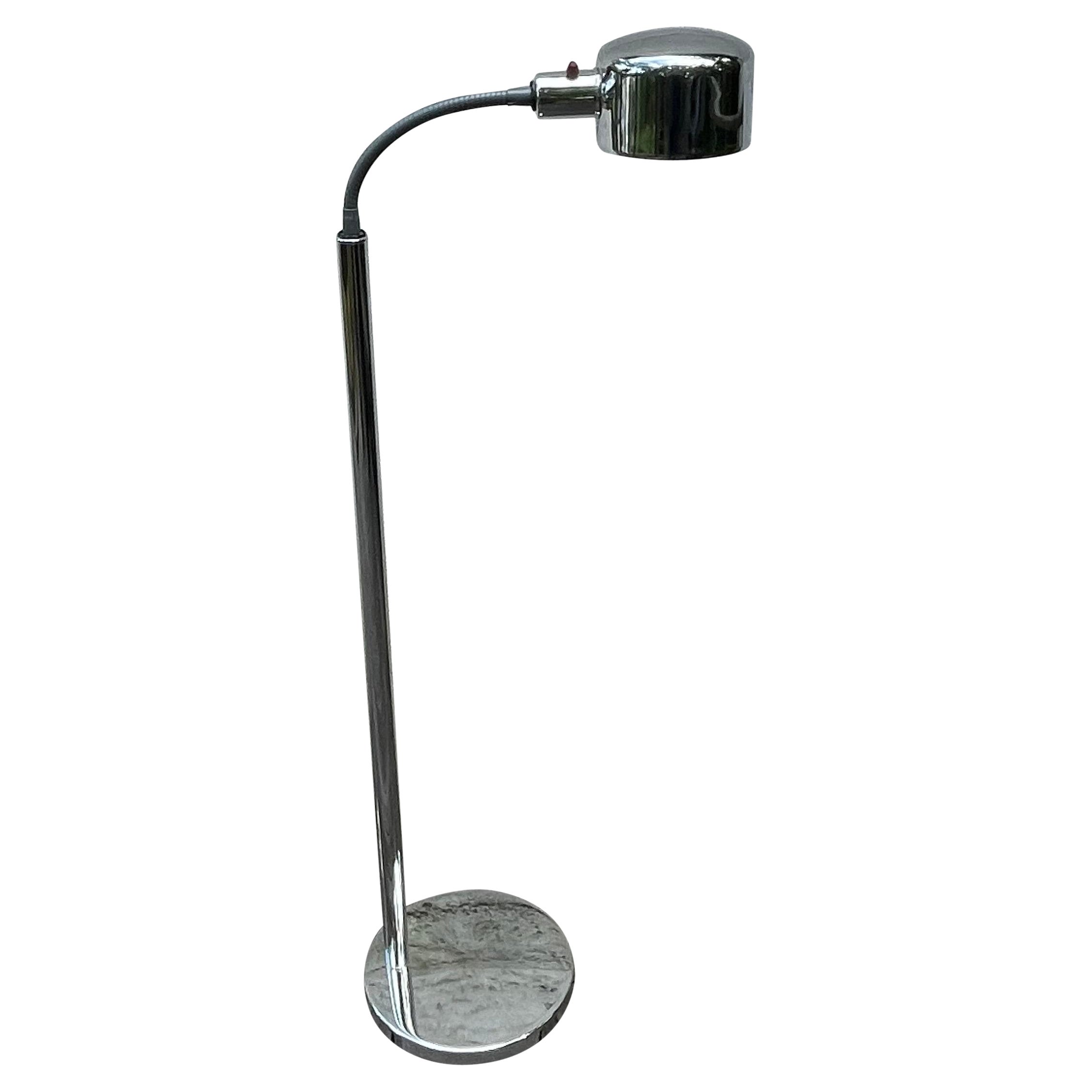 Mid-Century Modern Chrome Floor Lamp with Adjustable Goose Neck Lamp For Sale