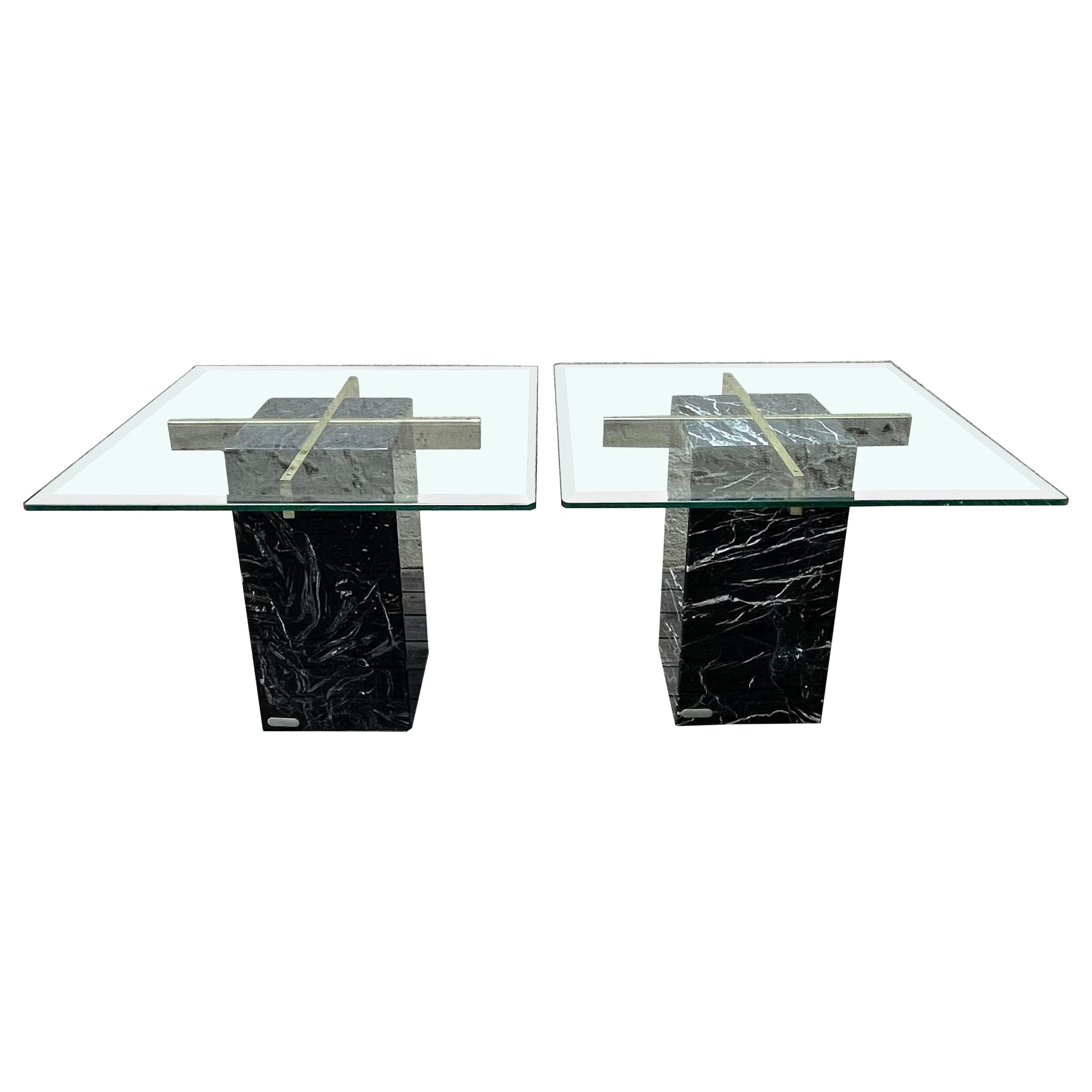 Pair of Mid Century Modern Black Marble Base Side Tables by Artedi, Italy For Sale