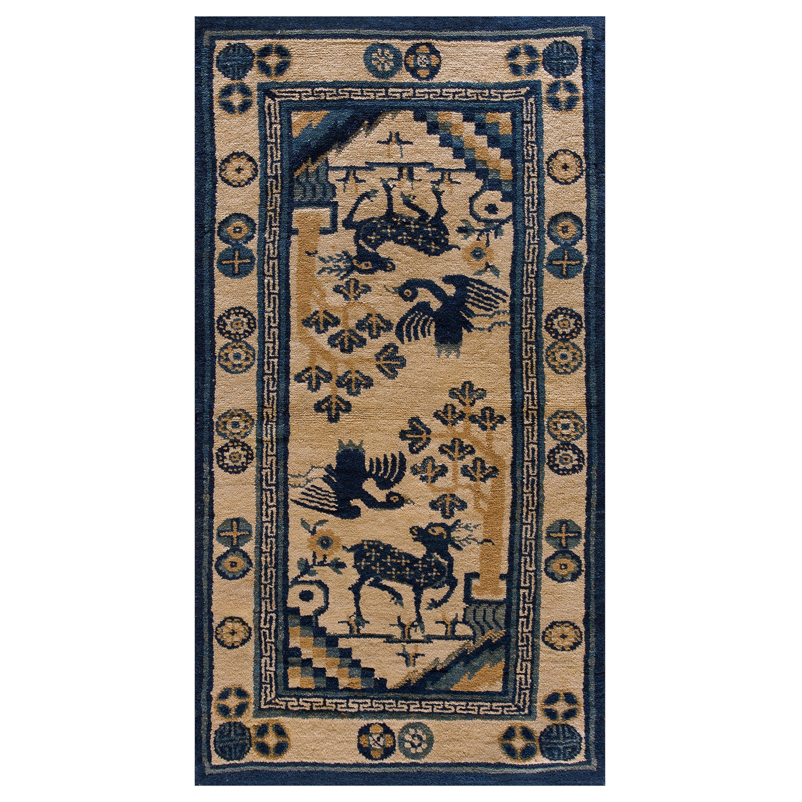1920s Chinese BaoTou Rug ( 2'2'' X 4'6'' - 66 x 137 cm )  For Sale