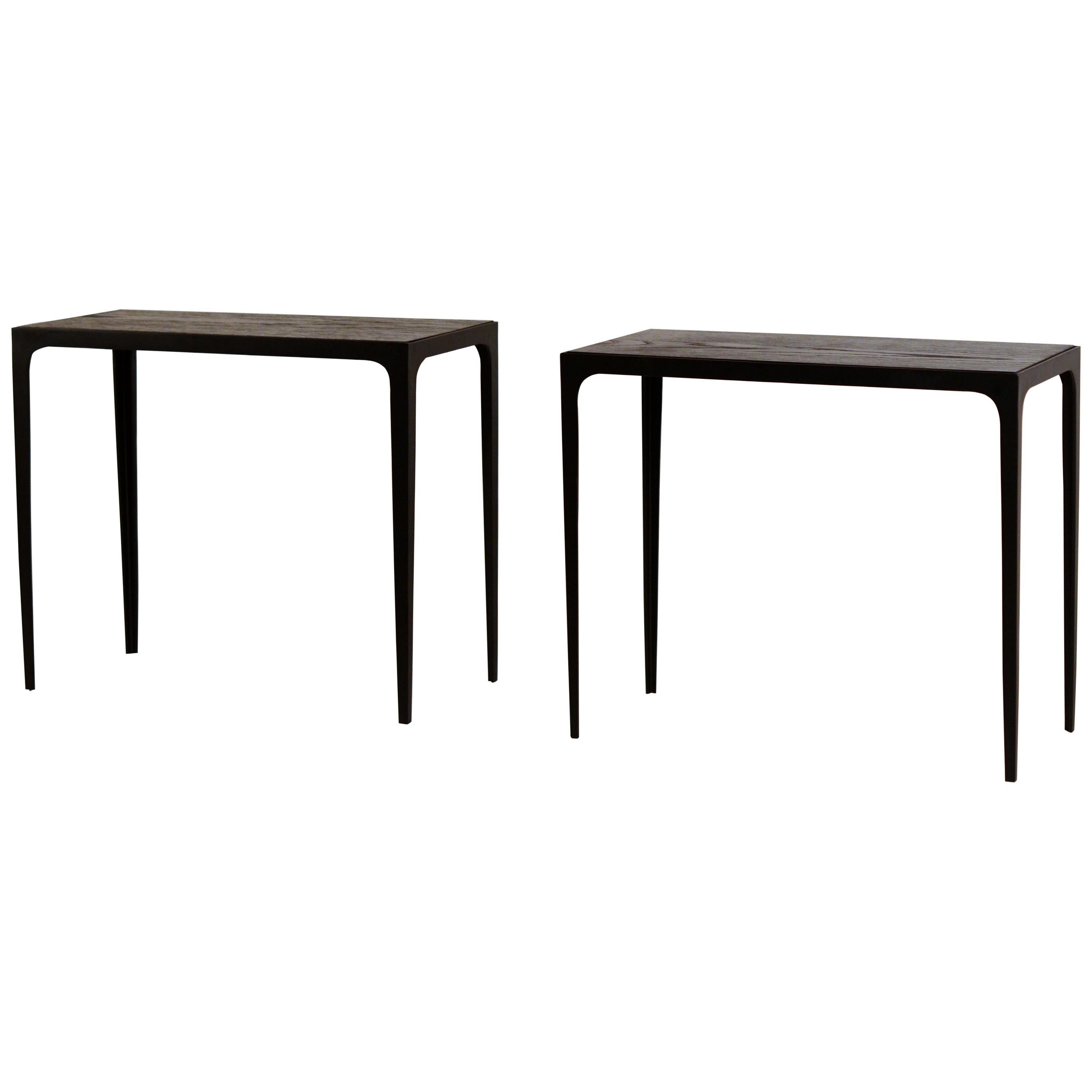 Pair of Chic Ebonized Oak 'Esquisse' Side Tables by Design Frères For Sale