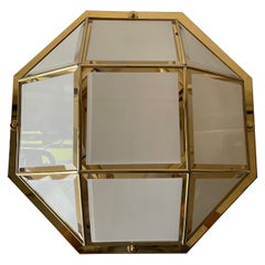 Octagonal White Glass Gold Metal Ceiling Lamp by Star Leuchten, 1980s, Germany