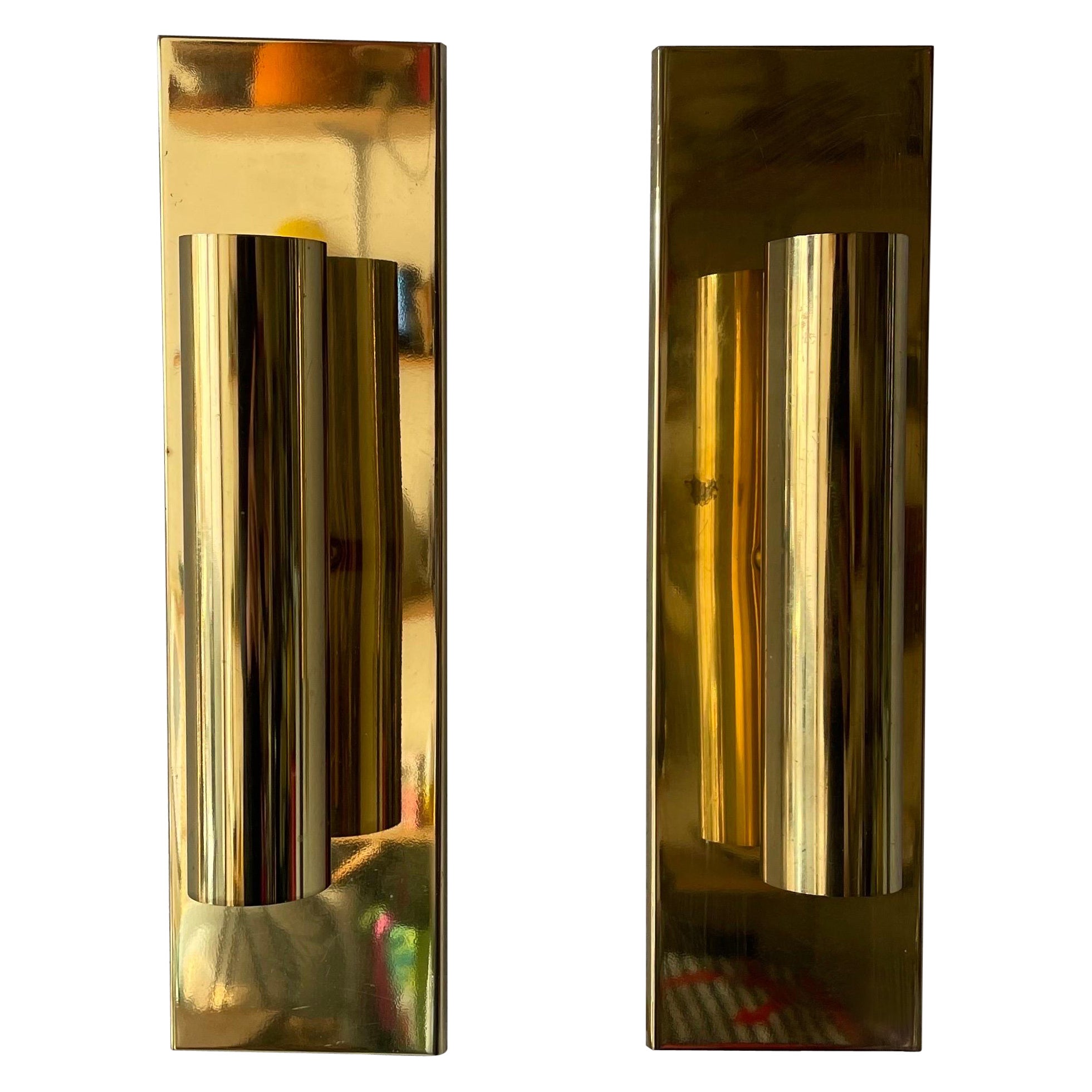 Minimalist 2-Side Brass Pair of Sconces by Doria, 1960s, Germany For Sale