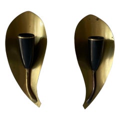 Mid-Century Leaf Shaped Pair of Brass Sconces, 1950s, Germany