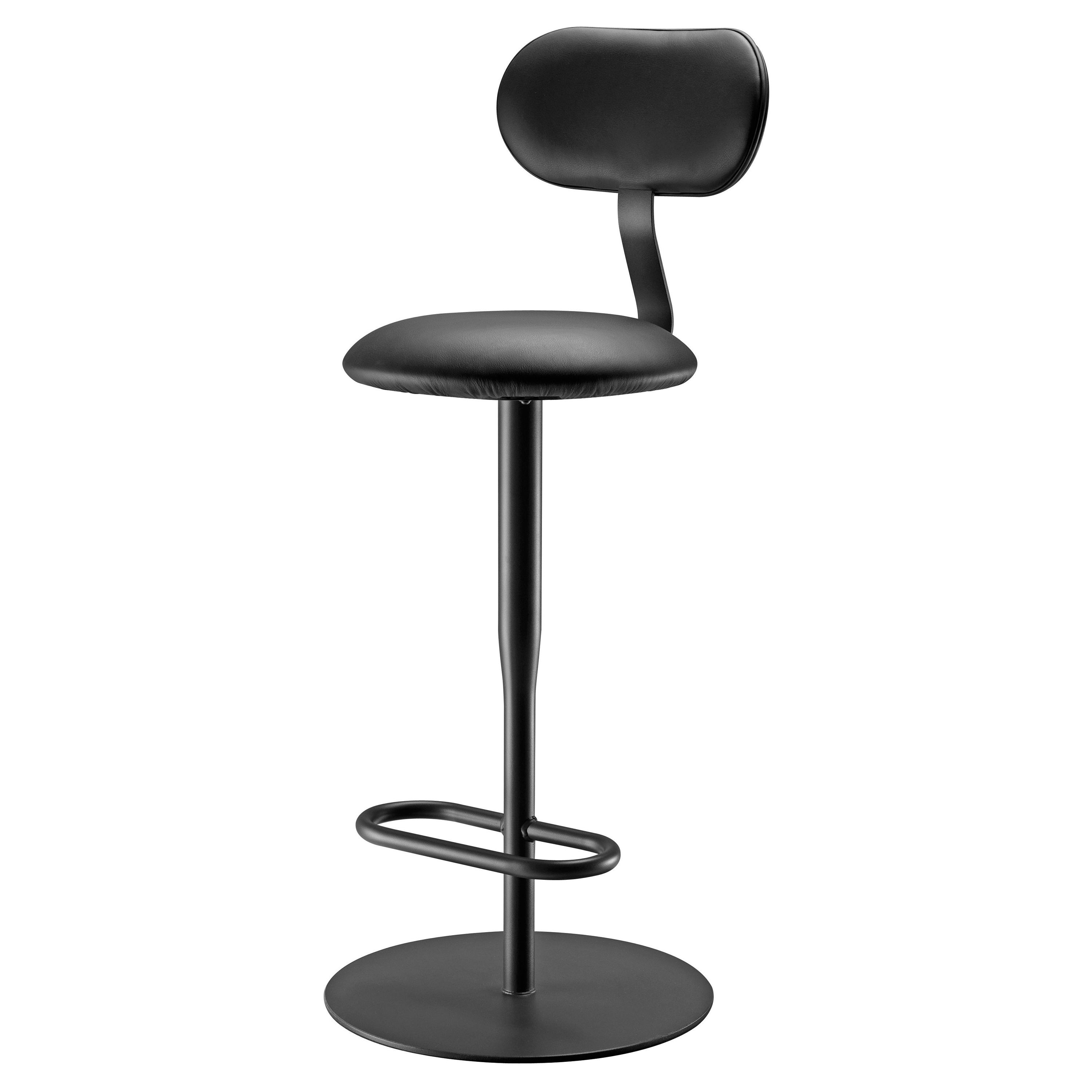Alias 762 Atlas Stool 80 Backrest in Black Leather and Lacquered Steel Frame For Sale