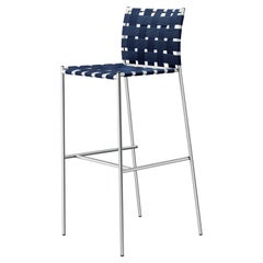 Alias 719 Tagliatelle Outdoor High Stool in Blue Seat and Stainless Steel Frame