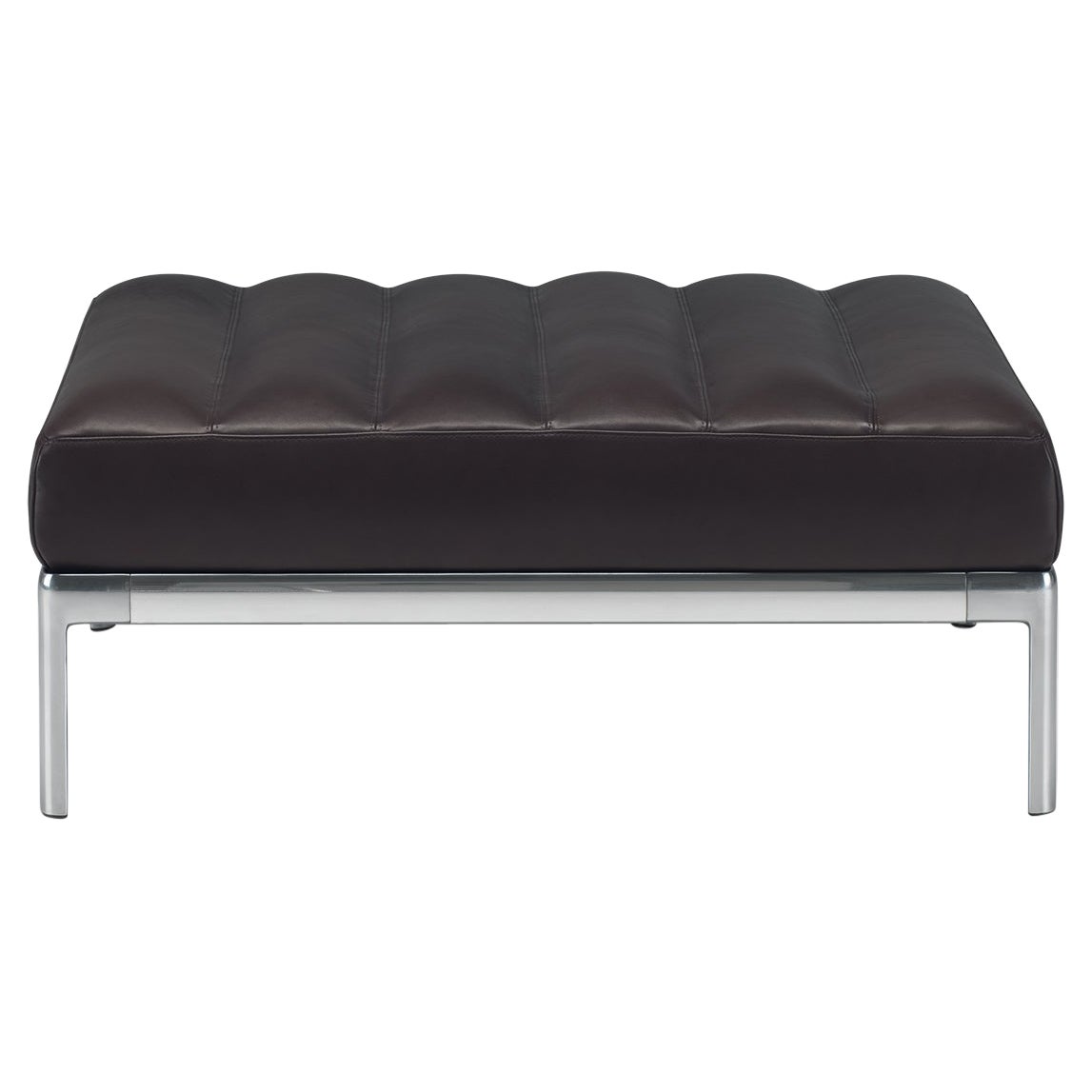 Alias P10 AluZen Pouf 80X95 A in Torba Leather Seat with Polished Aluminum Frame For Sale
