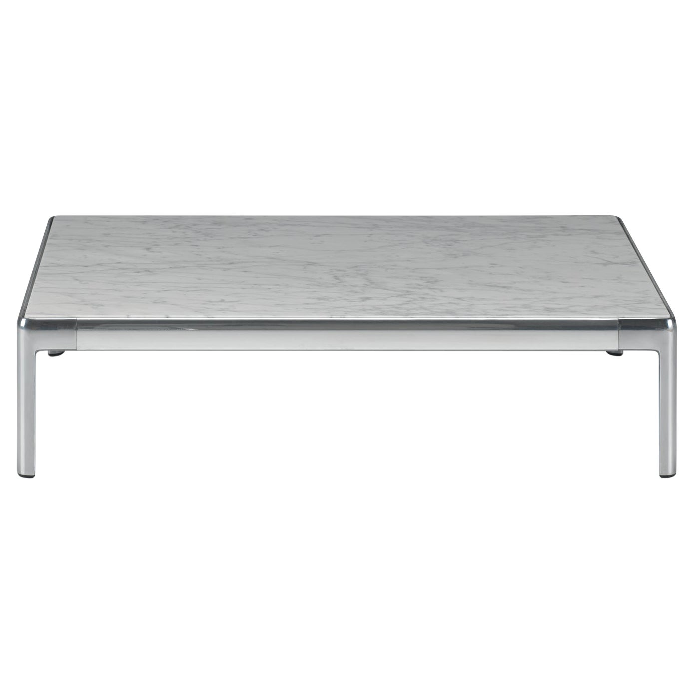 Alias P17 AluZen Low Table 80X95 with Marble Top and Polished Aluminum Frame For Sale