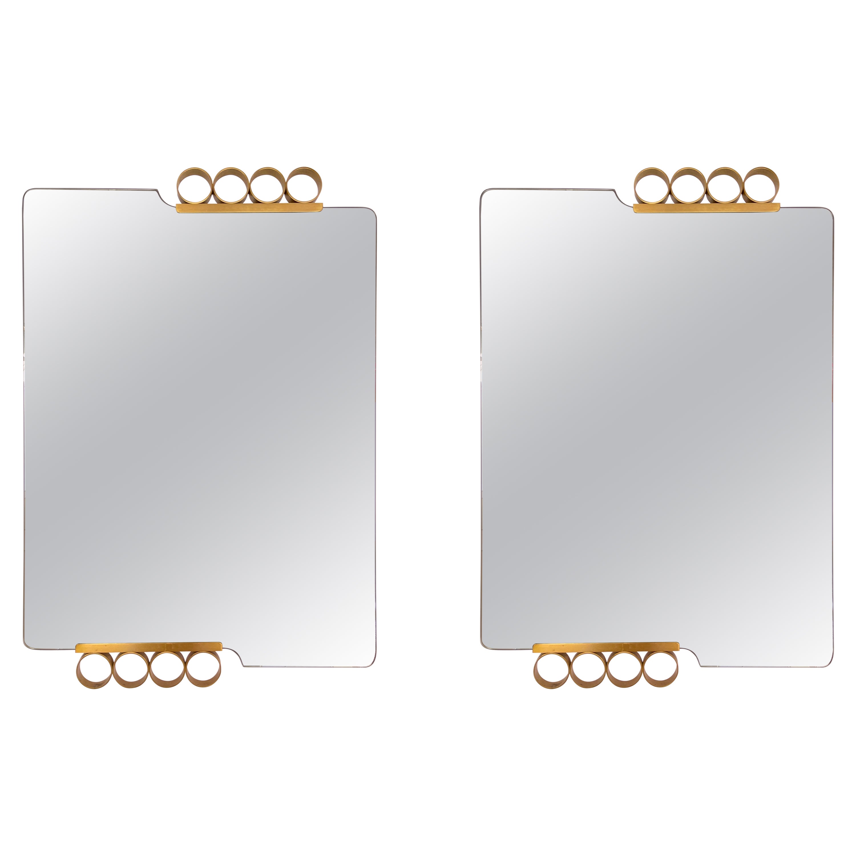 Pair of Mirrors Brass Disc Gray Tinted Glass by Modernindustria, Italy, 1970s For Sale