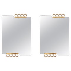 Pair of Mirrors Brass Disc Gray Tinted Glass by Modernindustria, Italy, 1970s