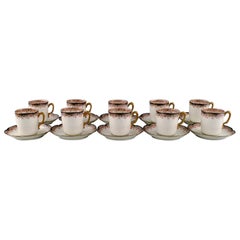 Vintage Limoges, France, 10 Mocha Cups with Saucers in Hand-Painted Porcelain