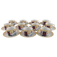Porcelaine de Paris, "Aurore Tropicale", 11 Coffee Cups with Saucers