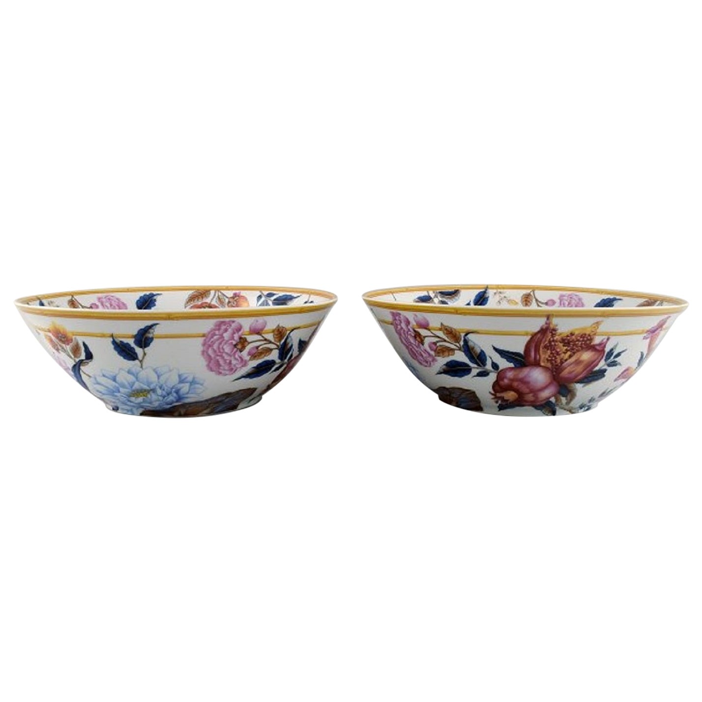 Porcelaine de Paris, "Aurore Tropicale", Two Large Porcelain Bowls For Sale