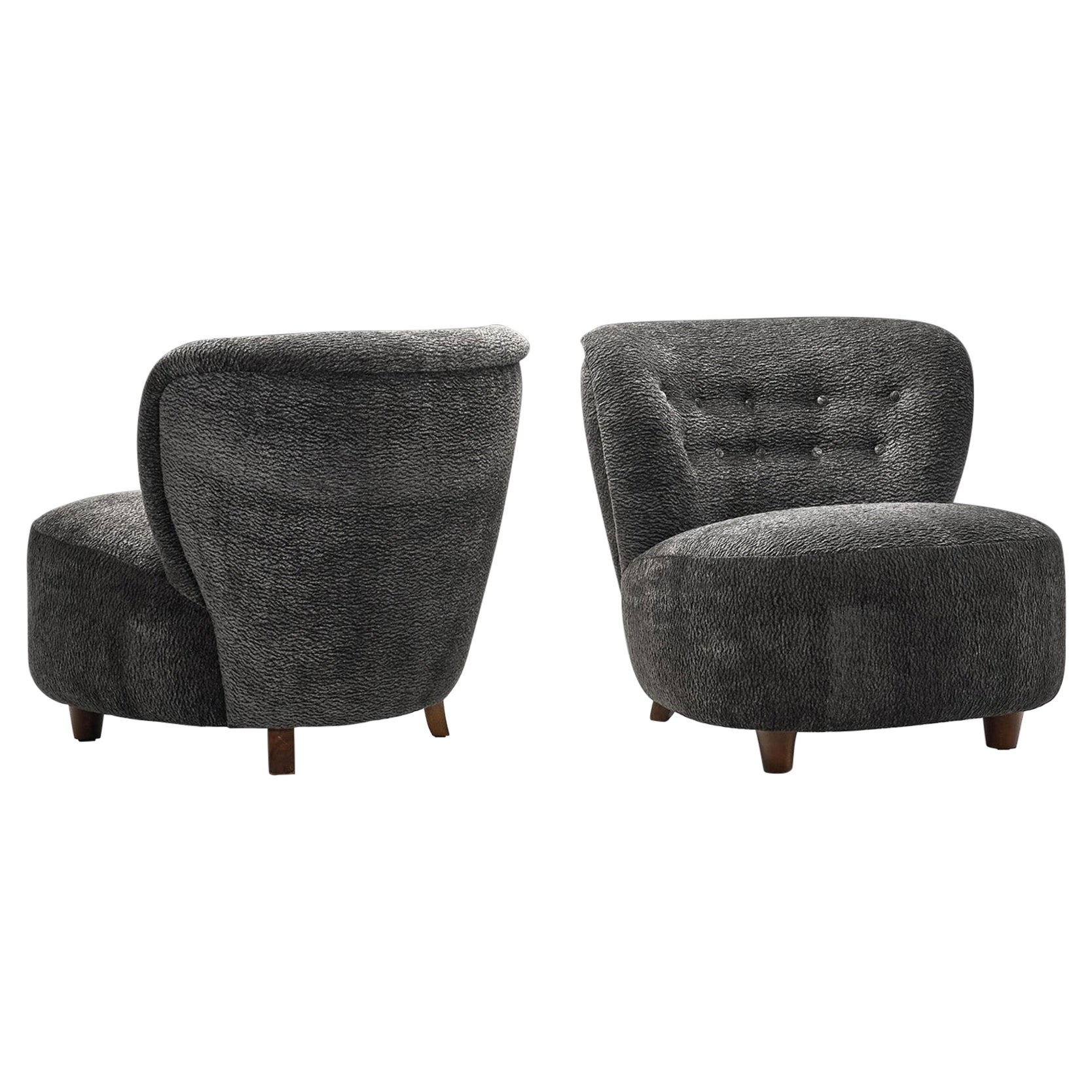 Scandinavian Upholstered Lounge Chairs with Stained Beech Legs, Scandinavia 1940s For Sale