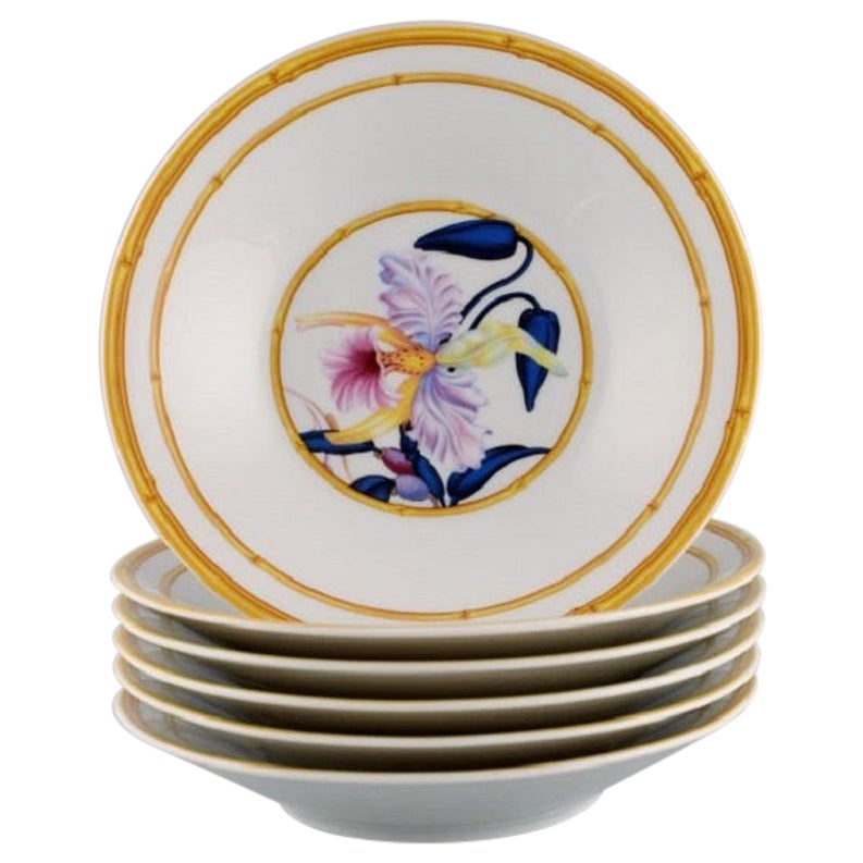 Porcelaine de Paris, « Aurore Tropicale », six assiettes profondes en porcelaine en vente