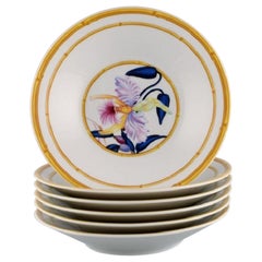 Porcelaine de Paris, "Aurore Tropicale", Six Deep Porcelain Plates
