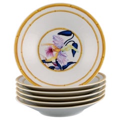 Porcelaine de Paris, « Aurore Tropicale », six assiettes en porcelaine profonde