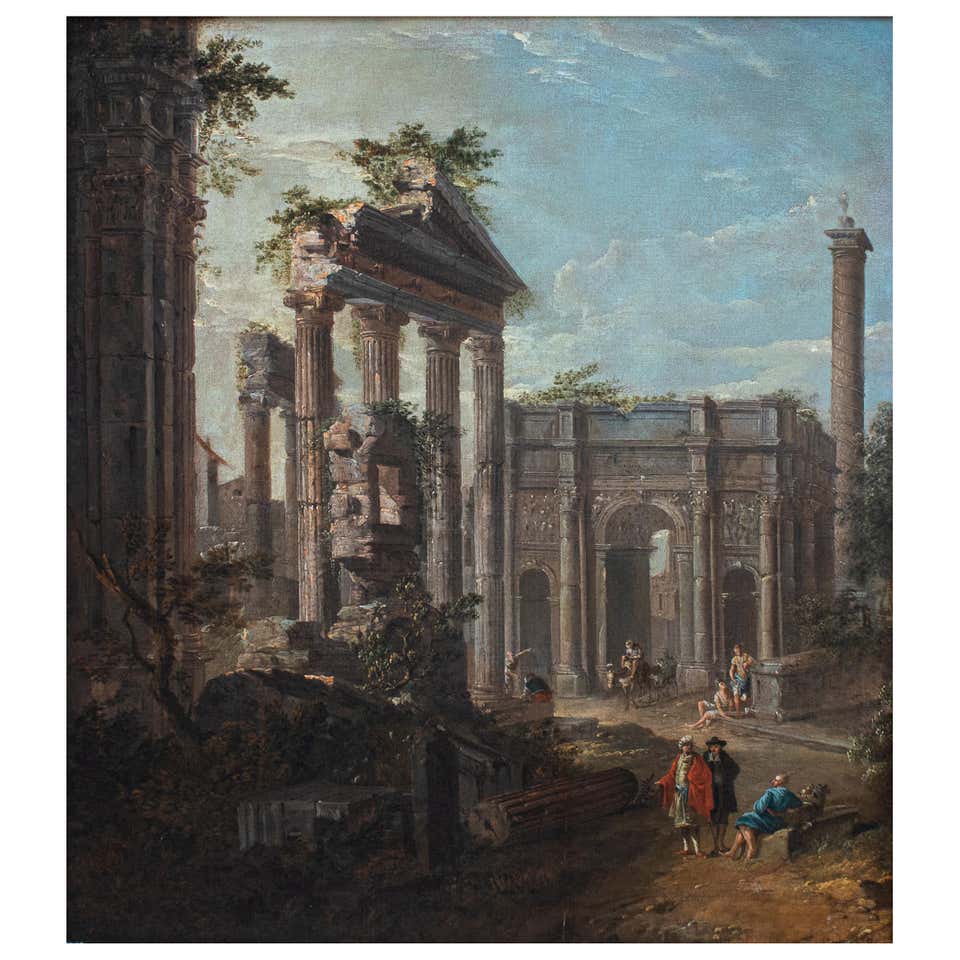 Alberto Carlieri, Painting with Architectural Capriccio For Sale at 1stDibs