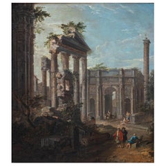 Antonio Joli 'Ca 1700-1777' Architectural Capriccio Painting Oil on Canvas