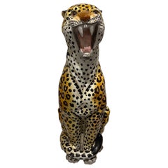 Enameled Terracotta Leopard, 1970s, Italy