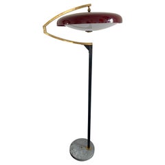 Mid-Century Reading Floor Lamp Brass Red Perspex by Stilux Milano, Italy, 1950s