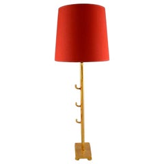 Nicolas de Wael for Fondica, Large Table Lamp in Bronze with Original Red Shade