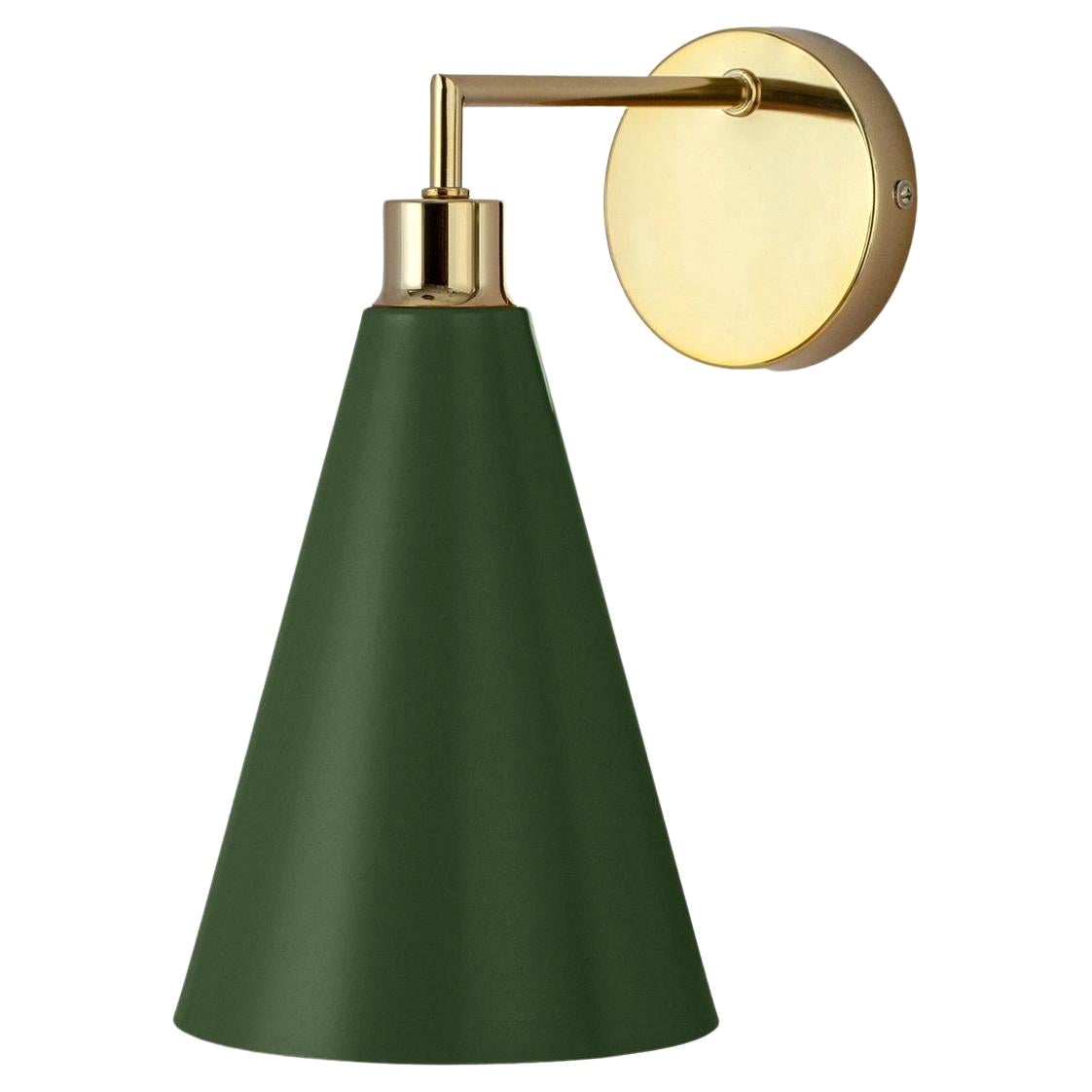 Houseof Olive Green Cone Shade Wall Light with Metal and Brass For Sale
