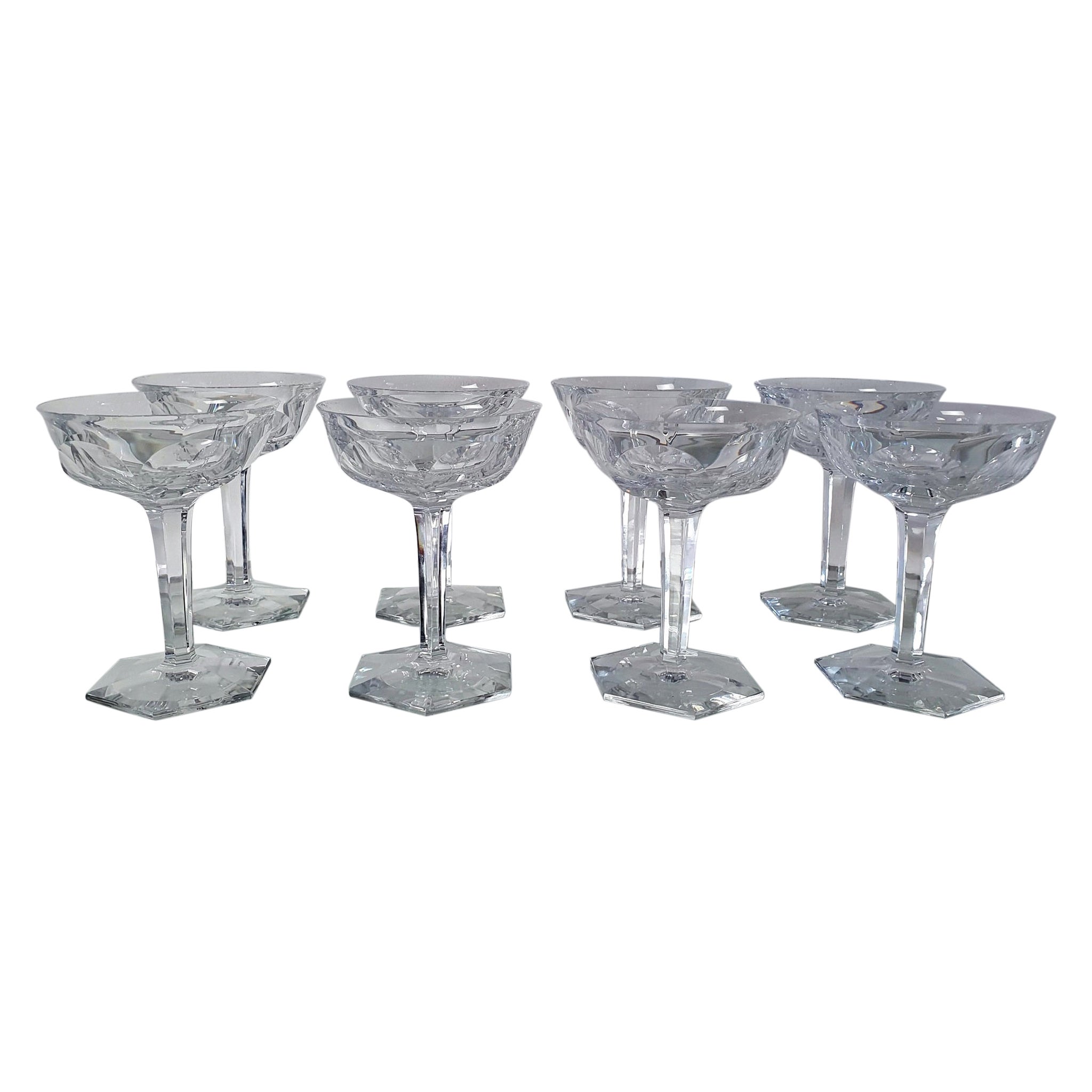 Baccarat Crystal Champagne Coupe Glasses Set of 8 For Sale