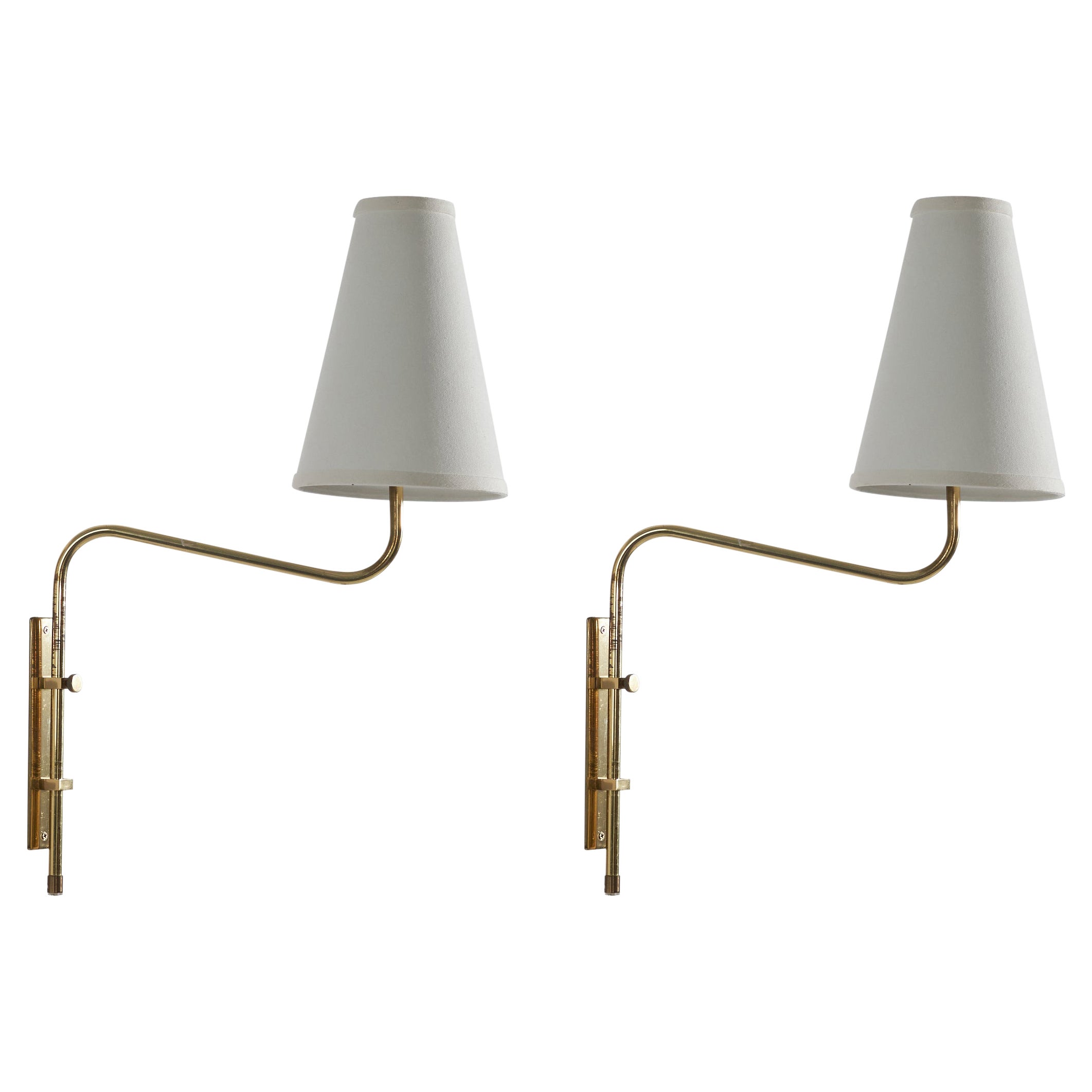 Bergboms, Wall Lights, Brass, Fabric, Sweden, 1970s