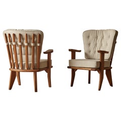Vintage Guillerme et Chambron Oak Lounge Chairs / Armchairs, France, 1960s