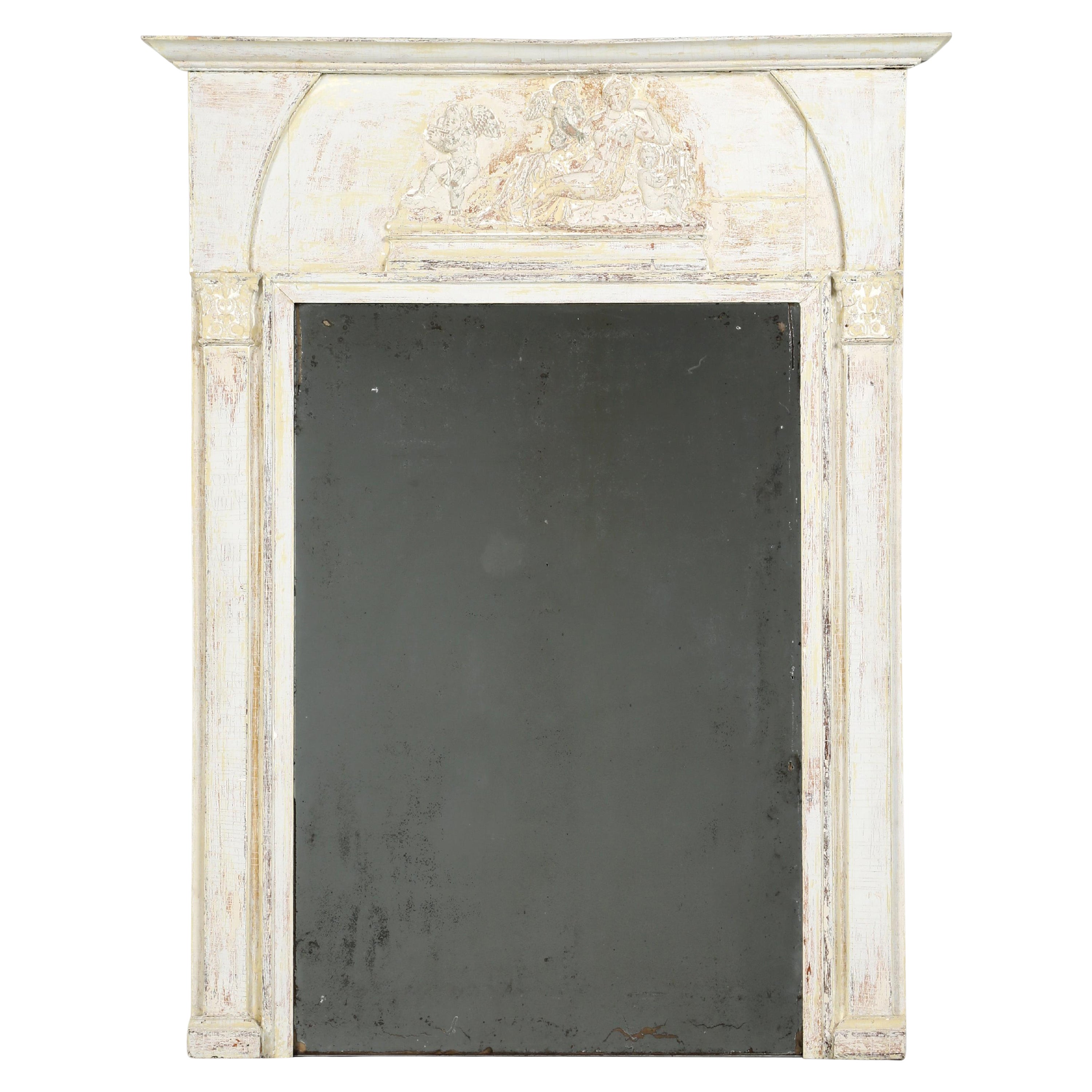Miroir de cheminée français d'antiquités avec un incroyable verre d'origine et une peinture irrésistible