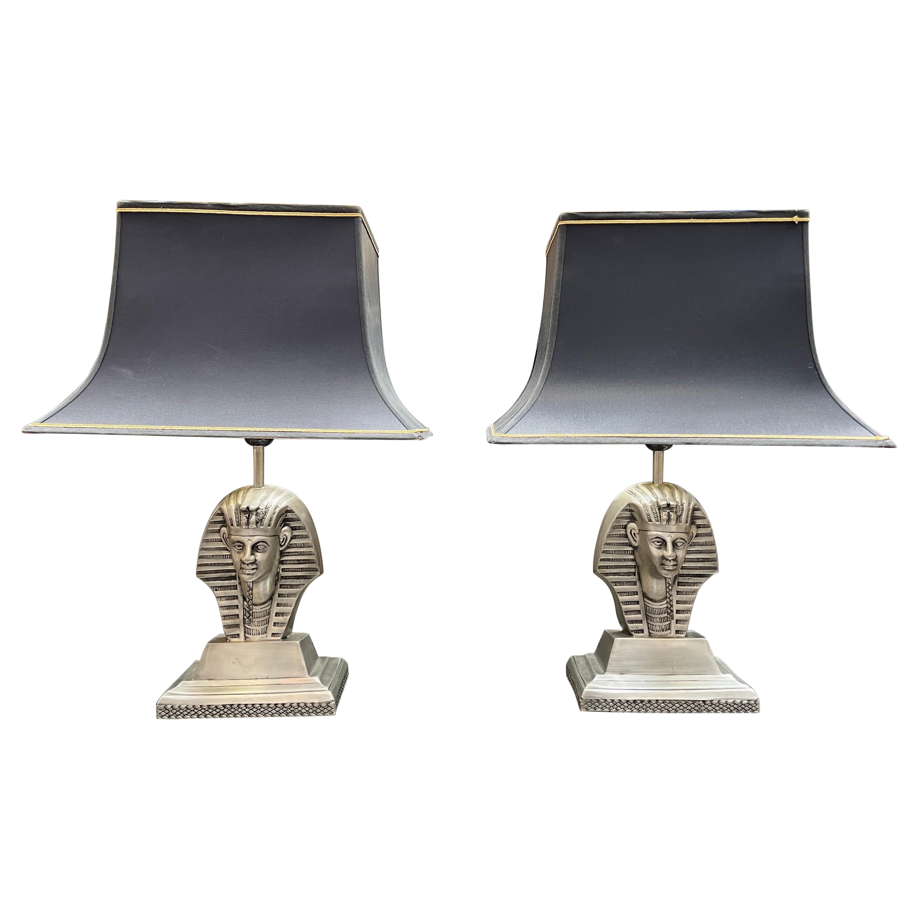 Pair of Pharaoh Head Table Lamps For Sale