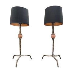 Pair of Brass and Quartz Organic Table Lamps