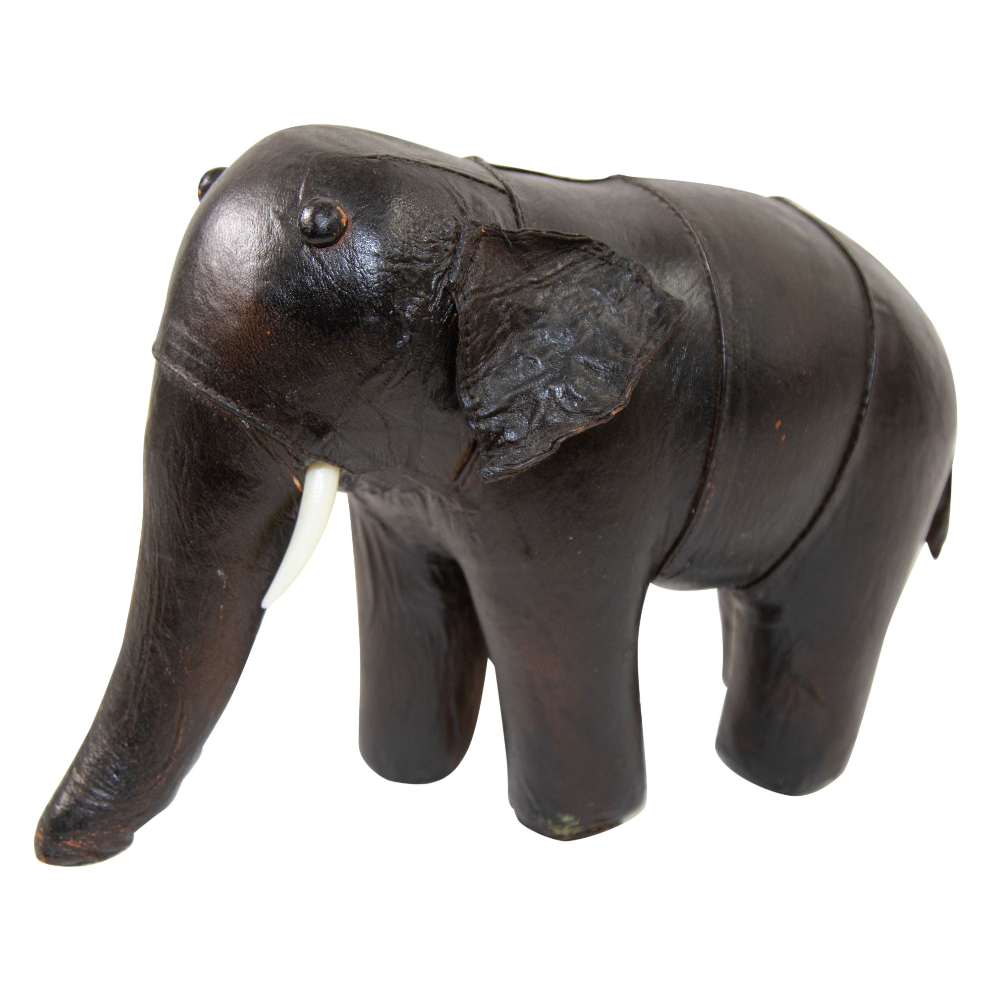 Black Leather Stuffed Elephant Toy For Sale
